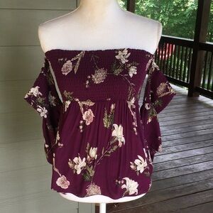 Blue Rain Off the Shoulder Boho Peasant Top